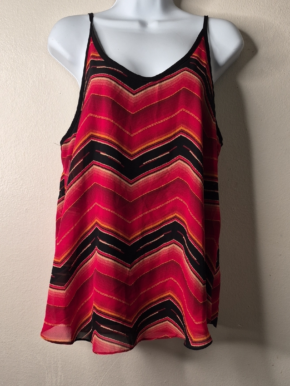 BCX Red Chevron Striped Camisole with Black & Orange Accents and black lining